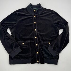 Lauren Ralph Lauren Women's Velvet Velour Button Front Bomber Jacket Black XL‎